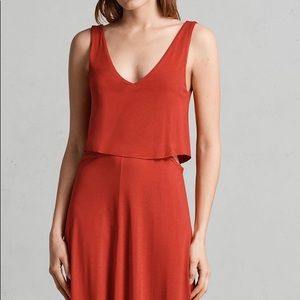 AllSaints Helena Red Maxi Dress, Size XS
